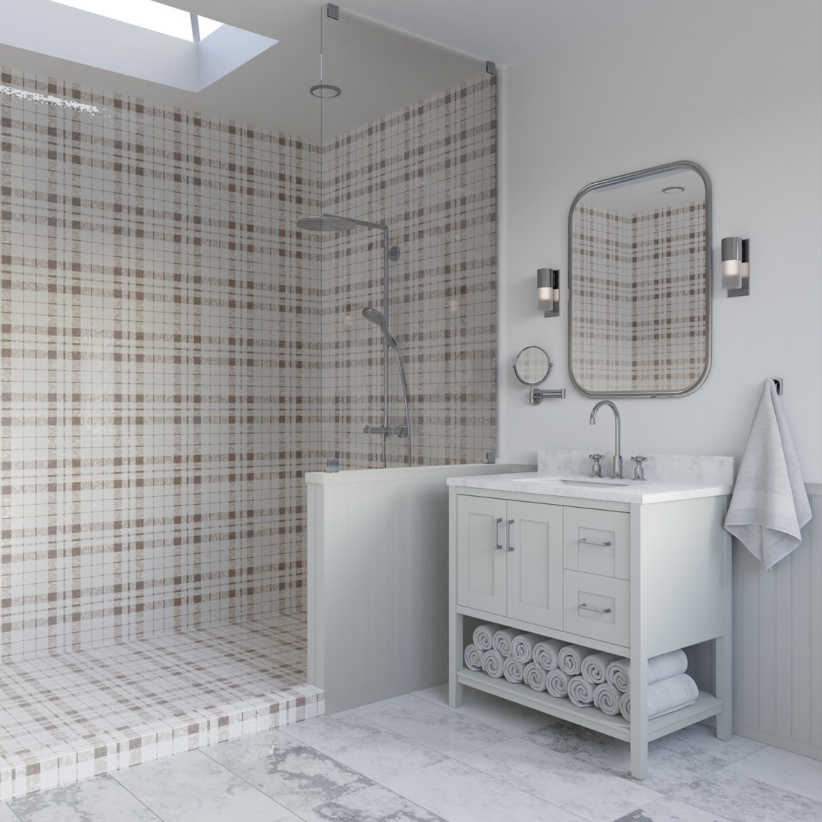 Madras Plaid Wooden Beige - Thassos- Athens Gray- & Wooden Beige Polished Marble