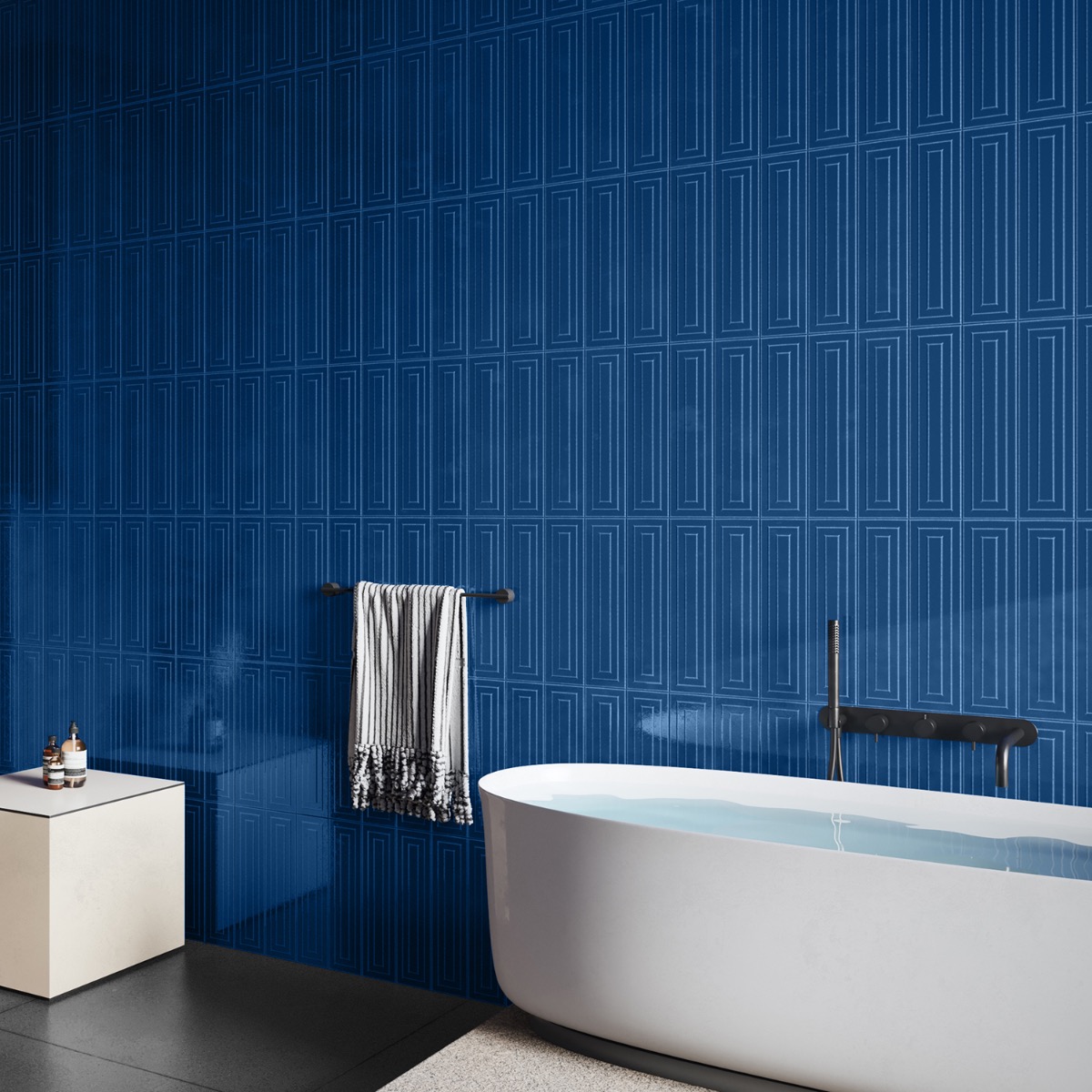Retouch Frame Nautical Blue 4.5x18 3D Crackled Glossy Ceramic Tile