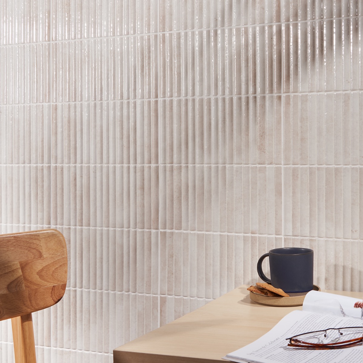 Bryn Fluted White 6x12 3D Glossy Ceramic Tile