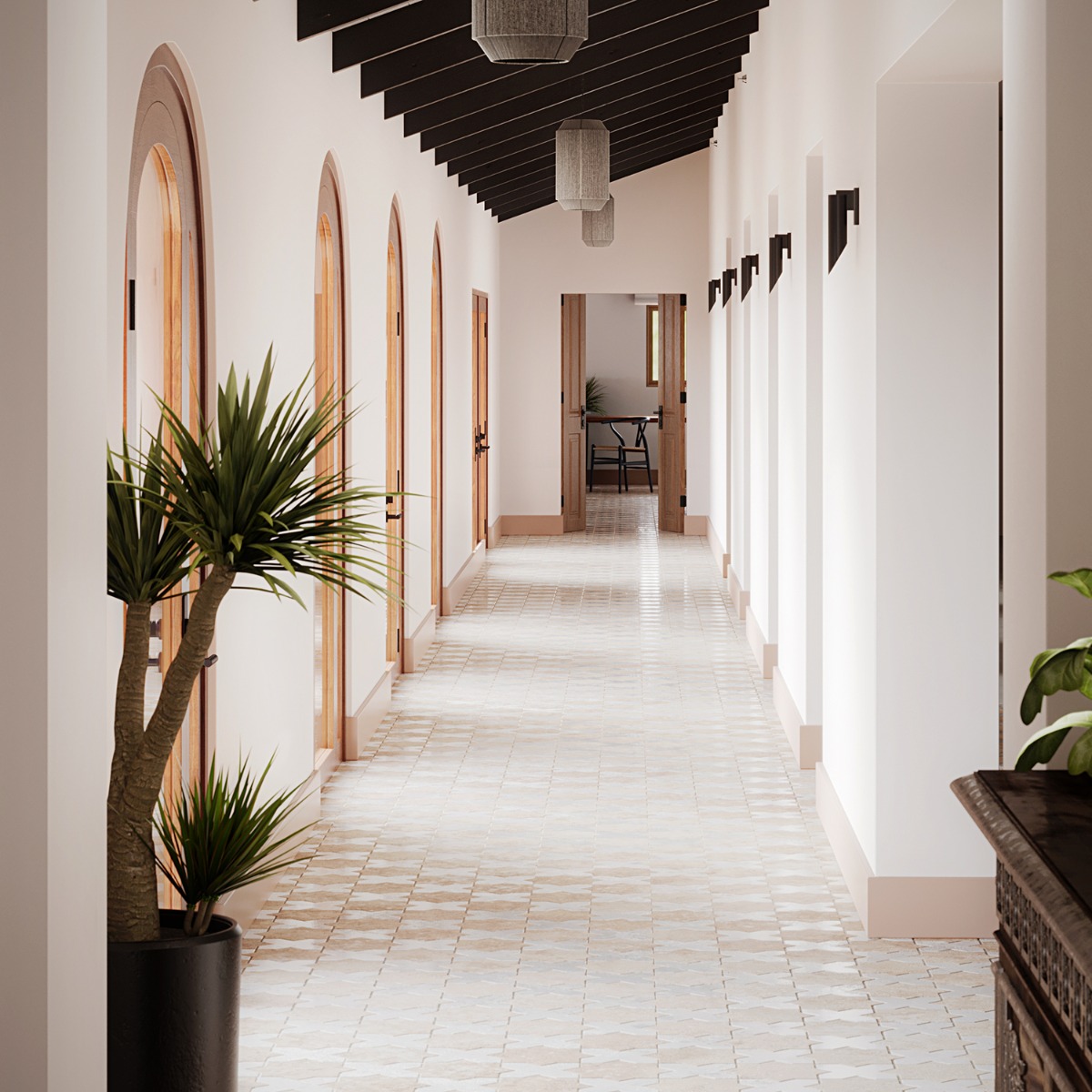 Malta Cotto Brown Matte Star and White Polished Cross 6" Terracotta Look Porcelain Tile