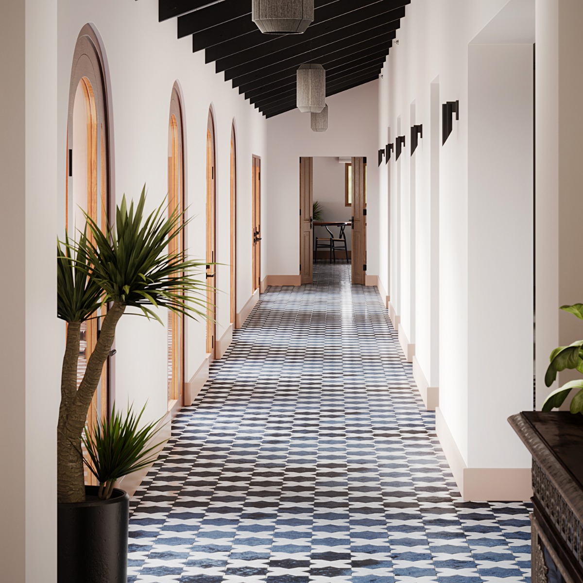 Malta Denim Blue Matte Star and White Polished Cross 6" Terracotta Look Porcelain Tile