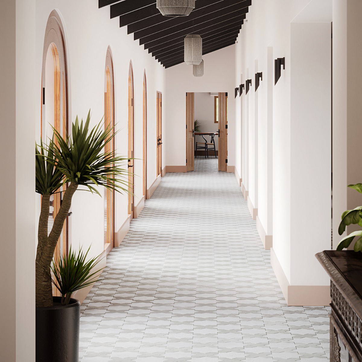 Malta White Matte Star and Dove Gray Matte Cross 6" Terracotta Look Porcelain Tile