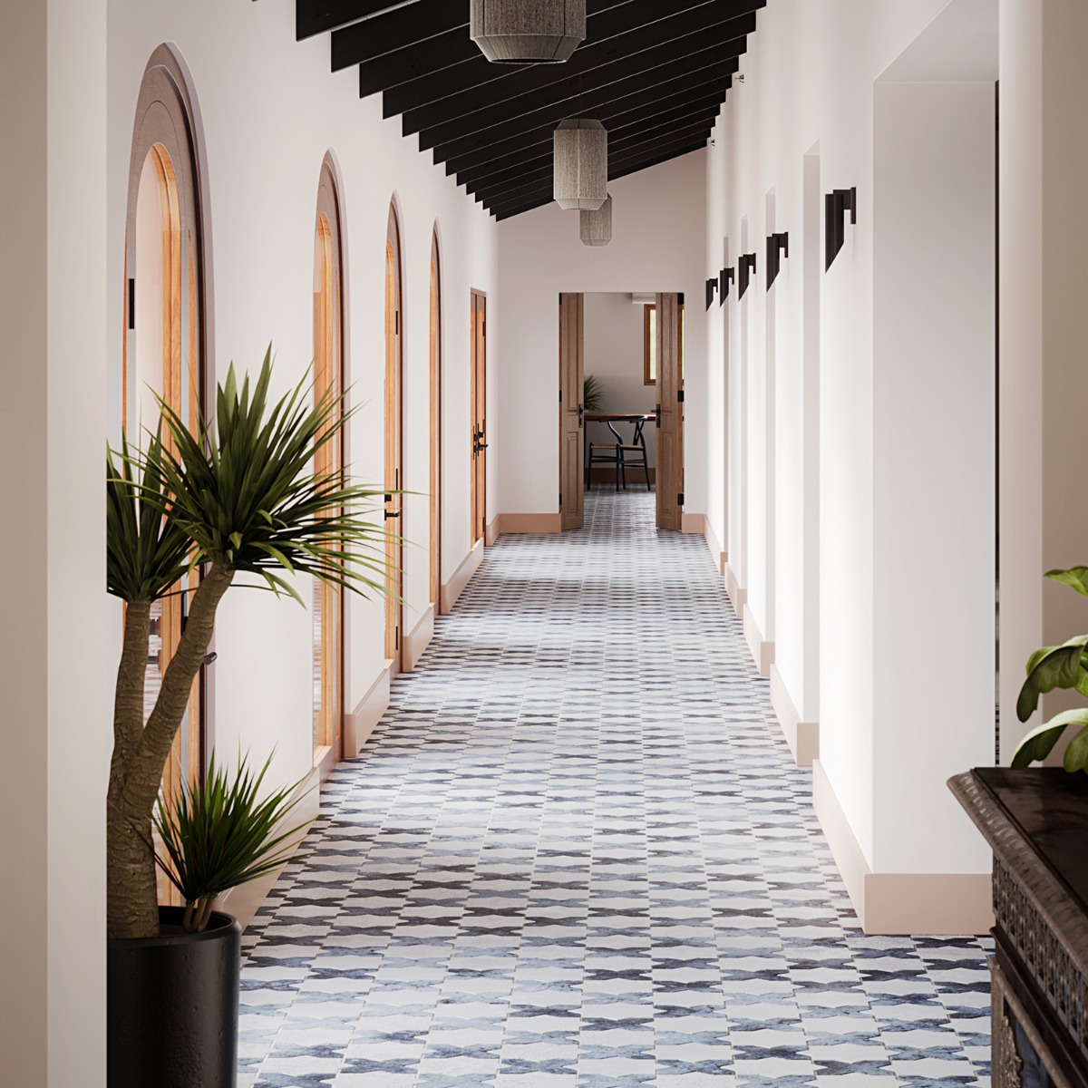Malta White Matte Star and Denim Blue Matte Cross 6" Terracotta Look Porcelain Tile