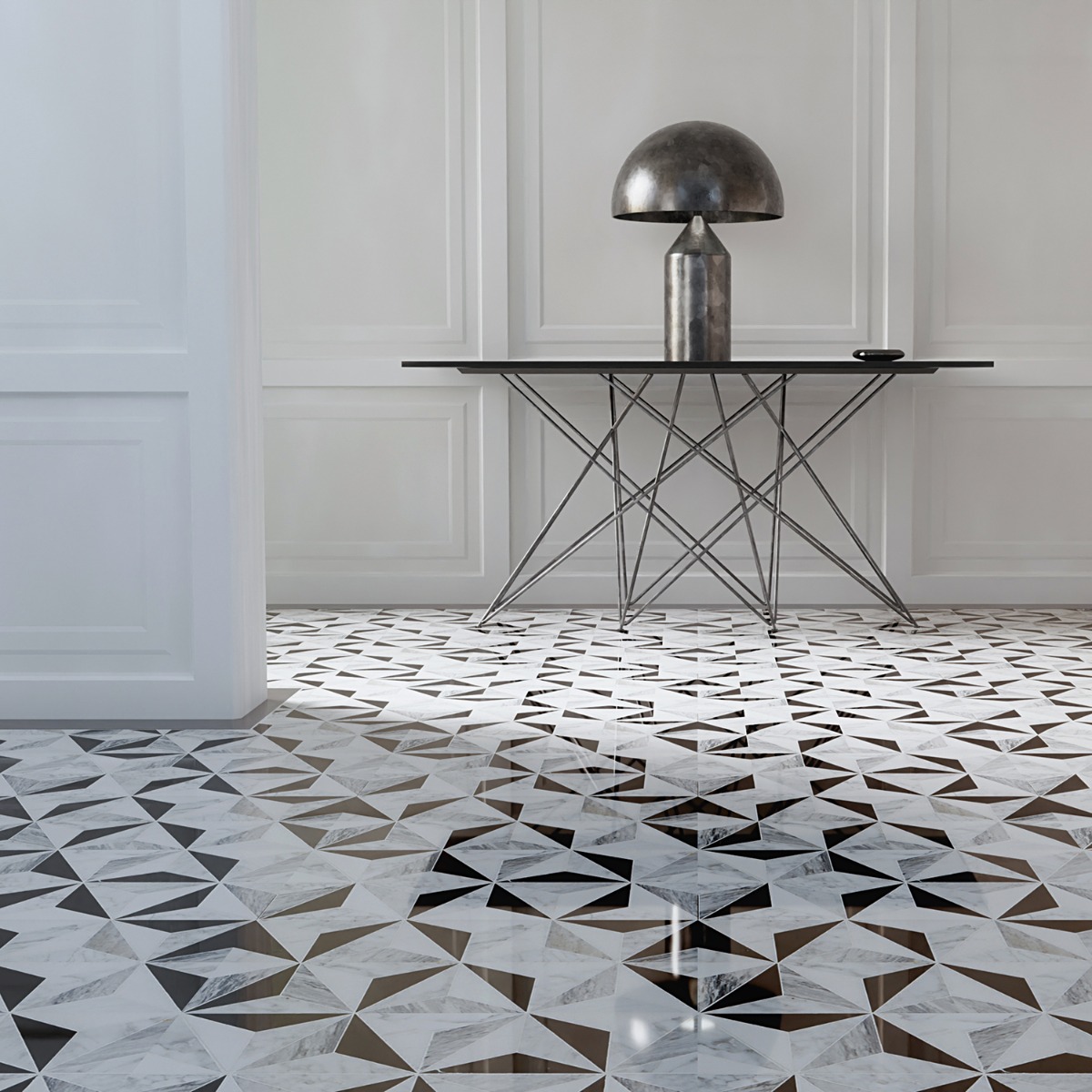 Geotech Tuxedo Black and White Polished Marble Mosaic Tile