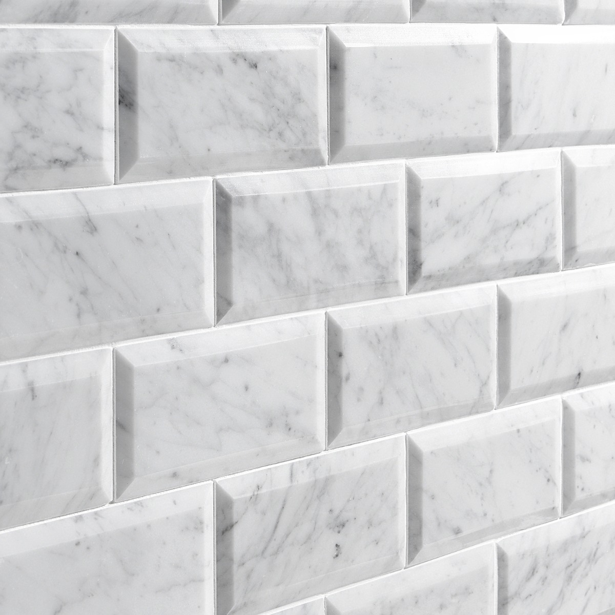 Beveled White Carrara 3x6 Polished  Marble