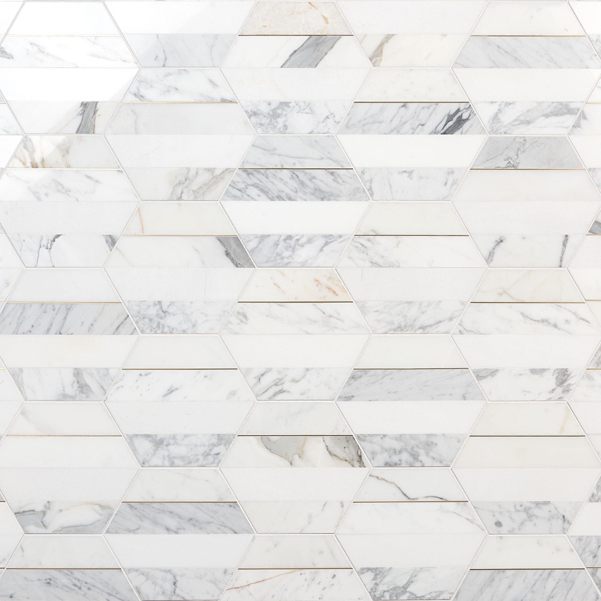 Audrey White and Gold 9" Hexagon Polished Calacatta Marble and Brass Mosaic Tile