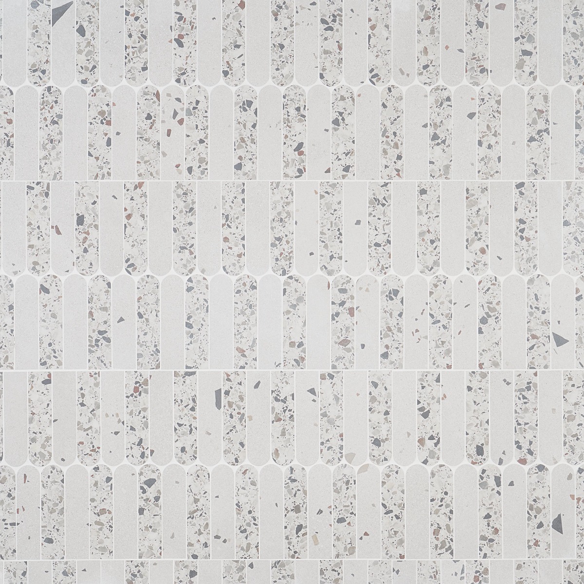 Kado Fin Ice White 2x8 Terrazzo Look Matte Porcelain Mosaic Tile