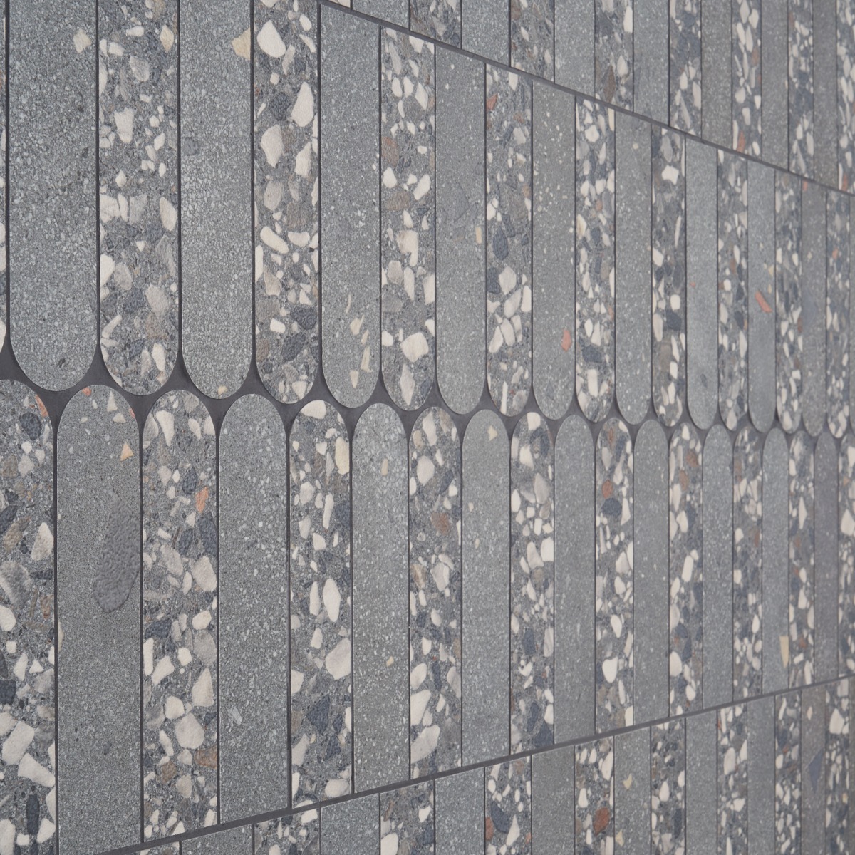 Kado Fin Charcoal Gray 2x8 Terrazzo Look Matte Porcelain Mosaic Tile