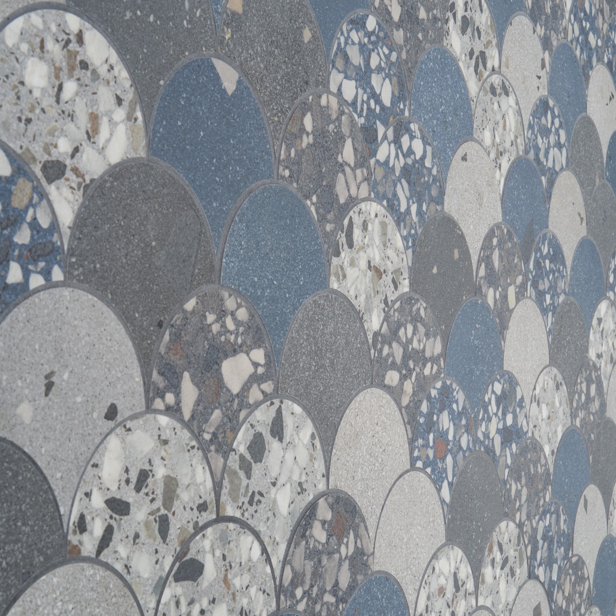 Kado Fishscale Cool Blue Mix 4" Terrazzo Look Matte Porcelain Mosaic Tile