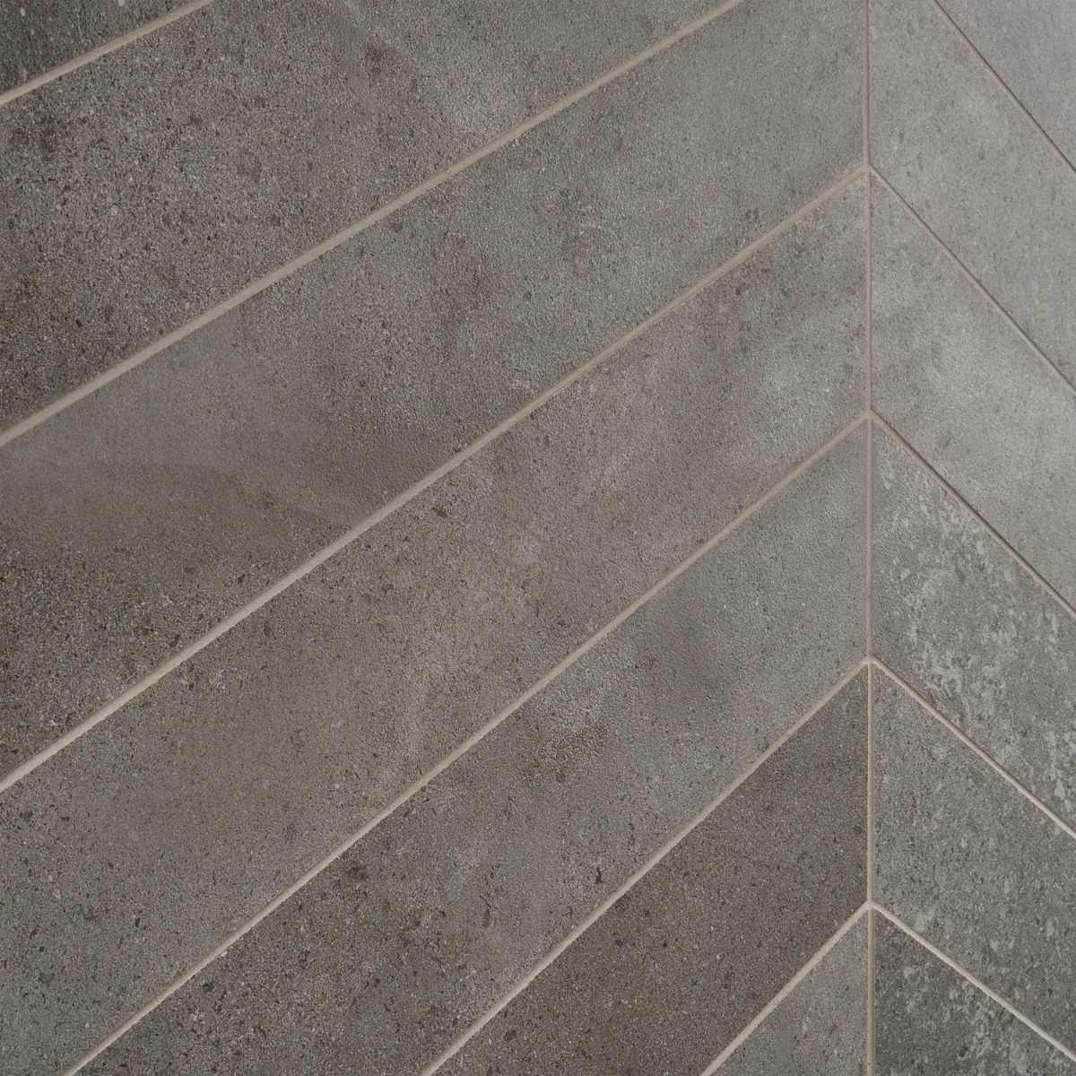 Ages Fossil Dark Gray 4x21 Chevron Limestone Look Matte Porcelain Tile