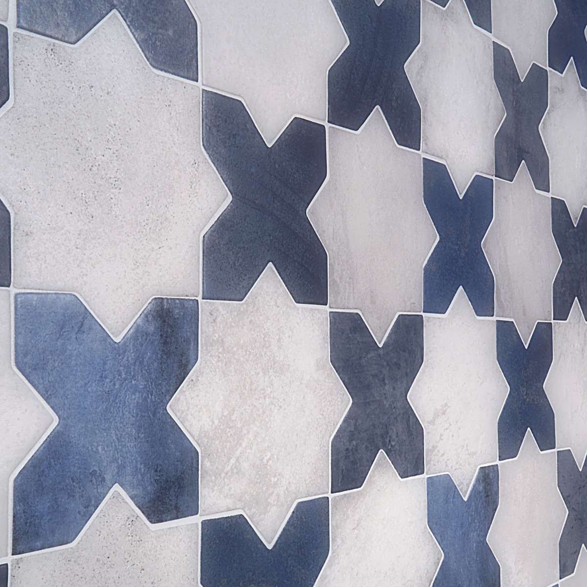 Malta White Matte Star and Denim Blue Matte Cross 6" Terracotta Look Porcelain Tile