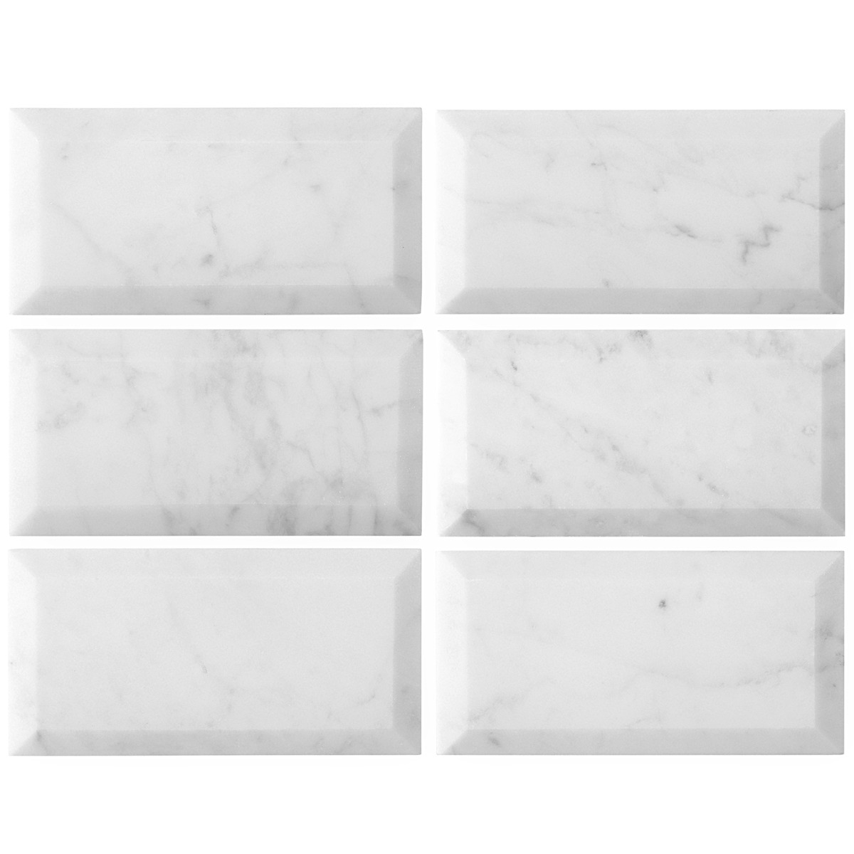 Beveled White Carrara 3x6 Polished  Marble