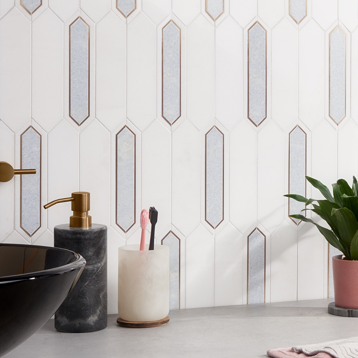 Madelyn Blue - Blue Celeste- White Thassos & Brass Polished Marble + Brass