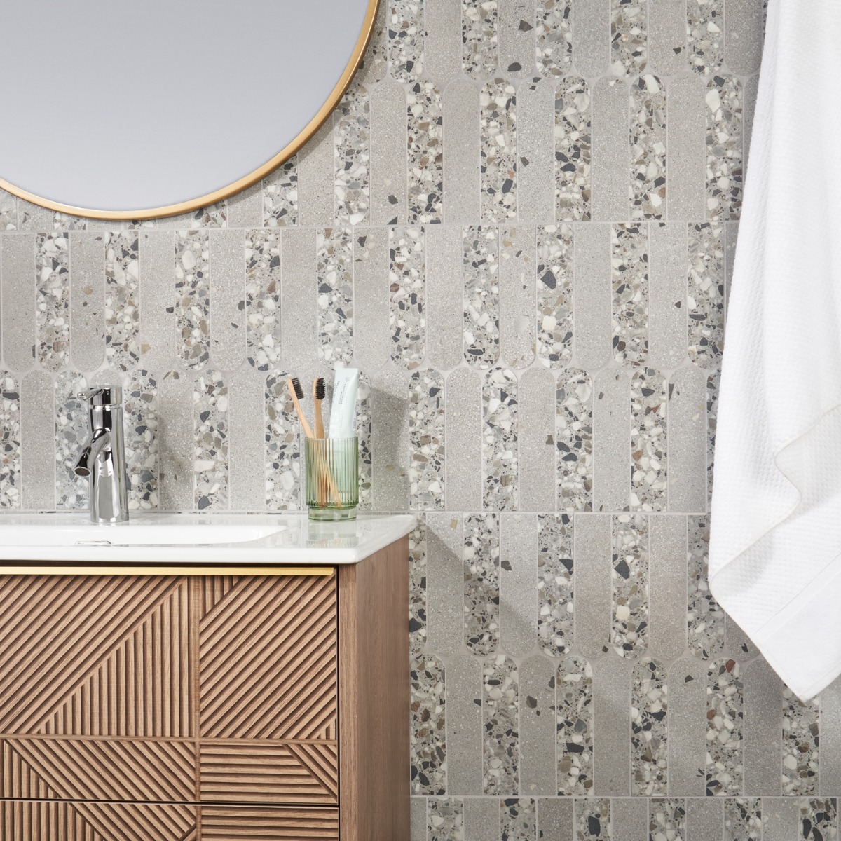Kado Fin Smoke Gray 2x8 Terrazzo Look Matte Porcelain Mosaic Tile