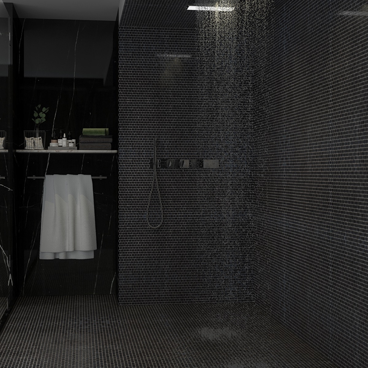 Moonlit Iridescent Black Gold 1/4" x 1" Polished Glass Mosaic Tile