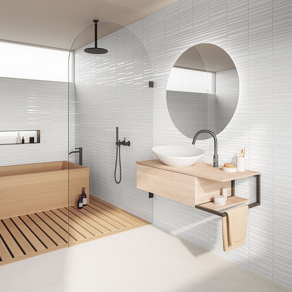 Ras White 8x16 3D Glossy and Matte Mixed Finish Ceramic Tile