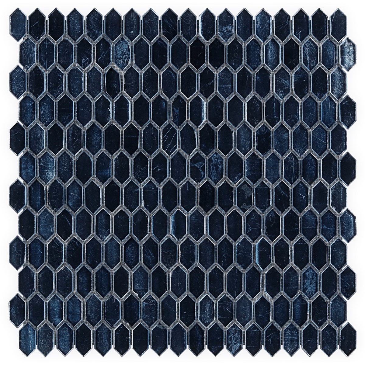 Moonlit Metallic Midnight Blue 1/4" x 1" Polished Glass Mosaic Tile