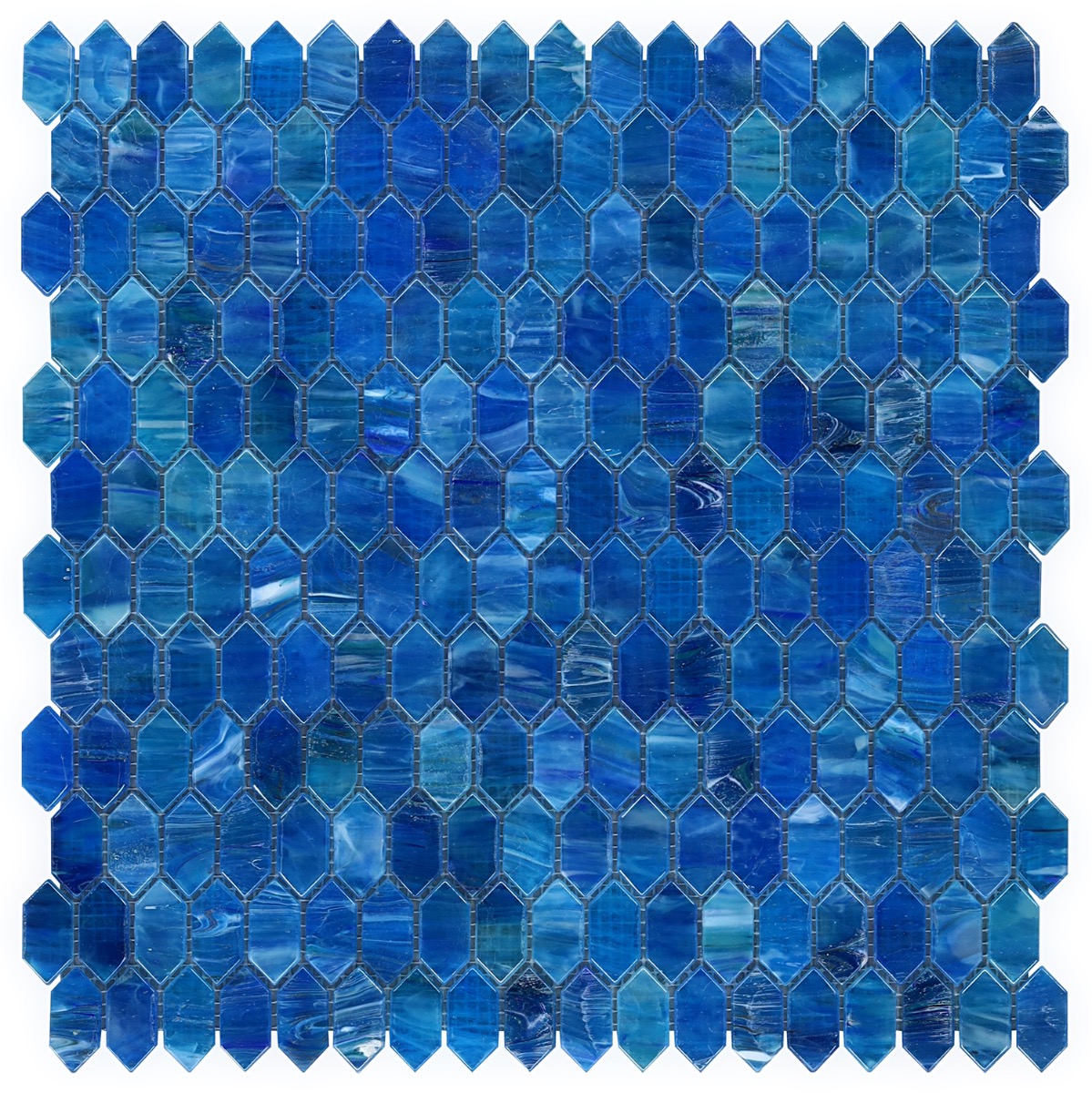 Moonlit Iridescent Marine Blue 1/4" x 1" Polished Glass Mosaic Tile