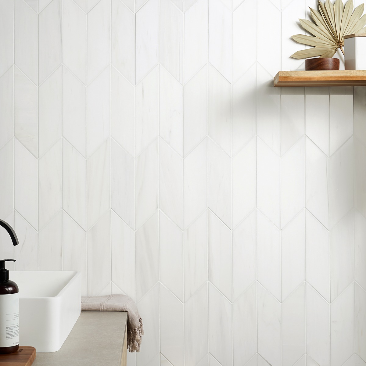 Bianco Dolomite White 3x12 Chevron Premium Polished Marble Tile