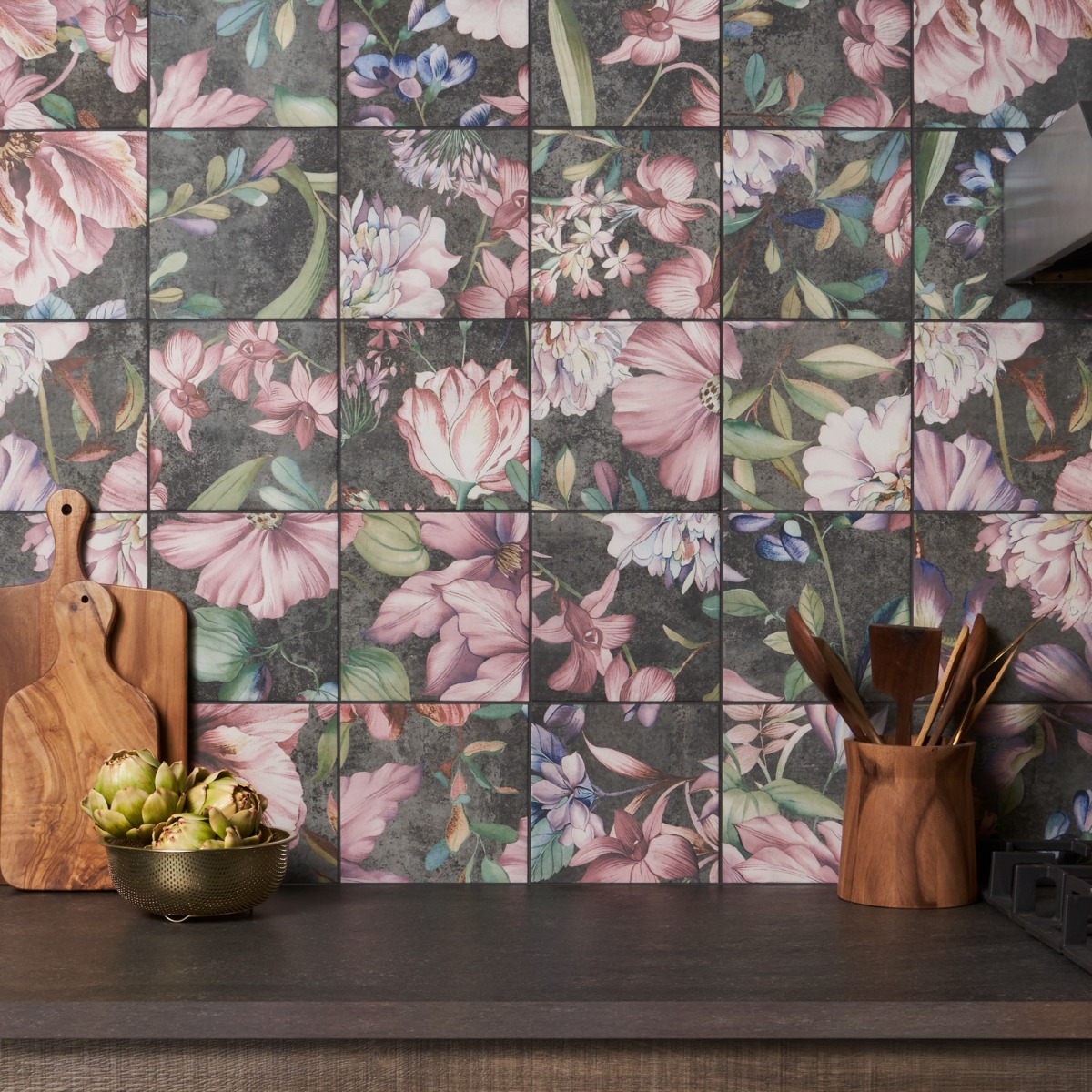Angela Harris Florista Garden Pink Mural 8x8 Matte Porcelain