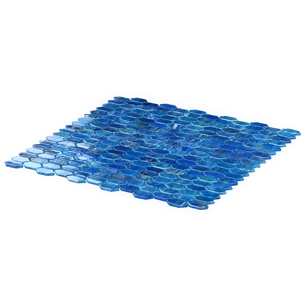 Moonlit Iridescent Marine Blue 1/4" x 1" Polished Glass Mosaic Tile