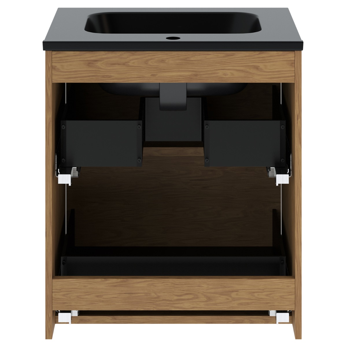 Kora Art Faux Fluted 24" Single Vanity with Integrated Black Ceramic Top & Gold Handles
