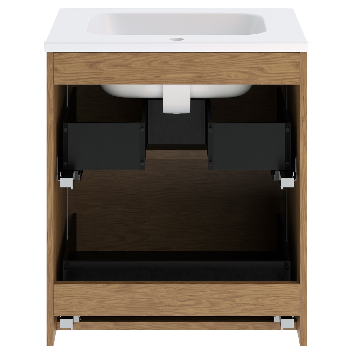 Kora Art Faux Fluted 24" Single Vanity with Integrated White Ceramic Top & Silver Handles
