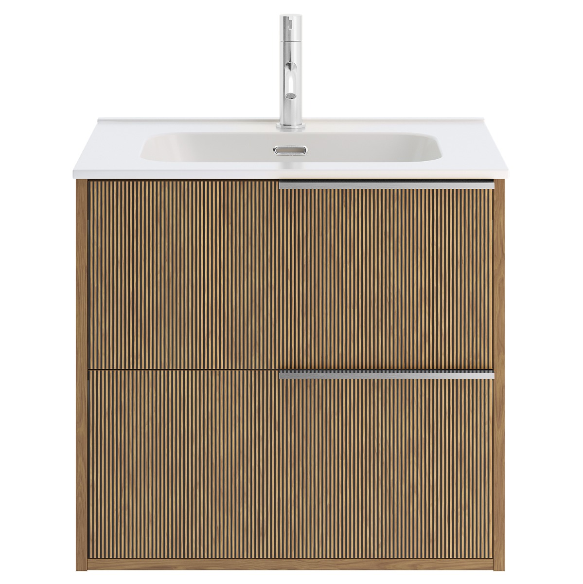 Kora Art Faux Fluted 24" Single Vanity with Integrated White Ceramic Top & Silver Handles 