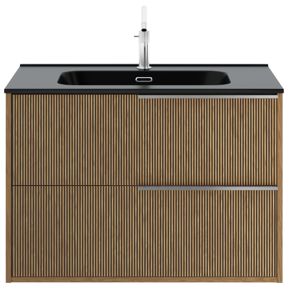 Kora Art Faux Fluted 32" Single Vanity with Integrated Black Ceramic Top & Silver Handles 