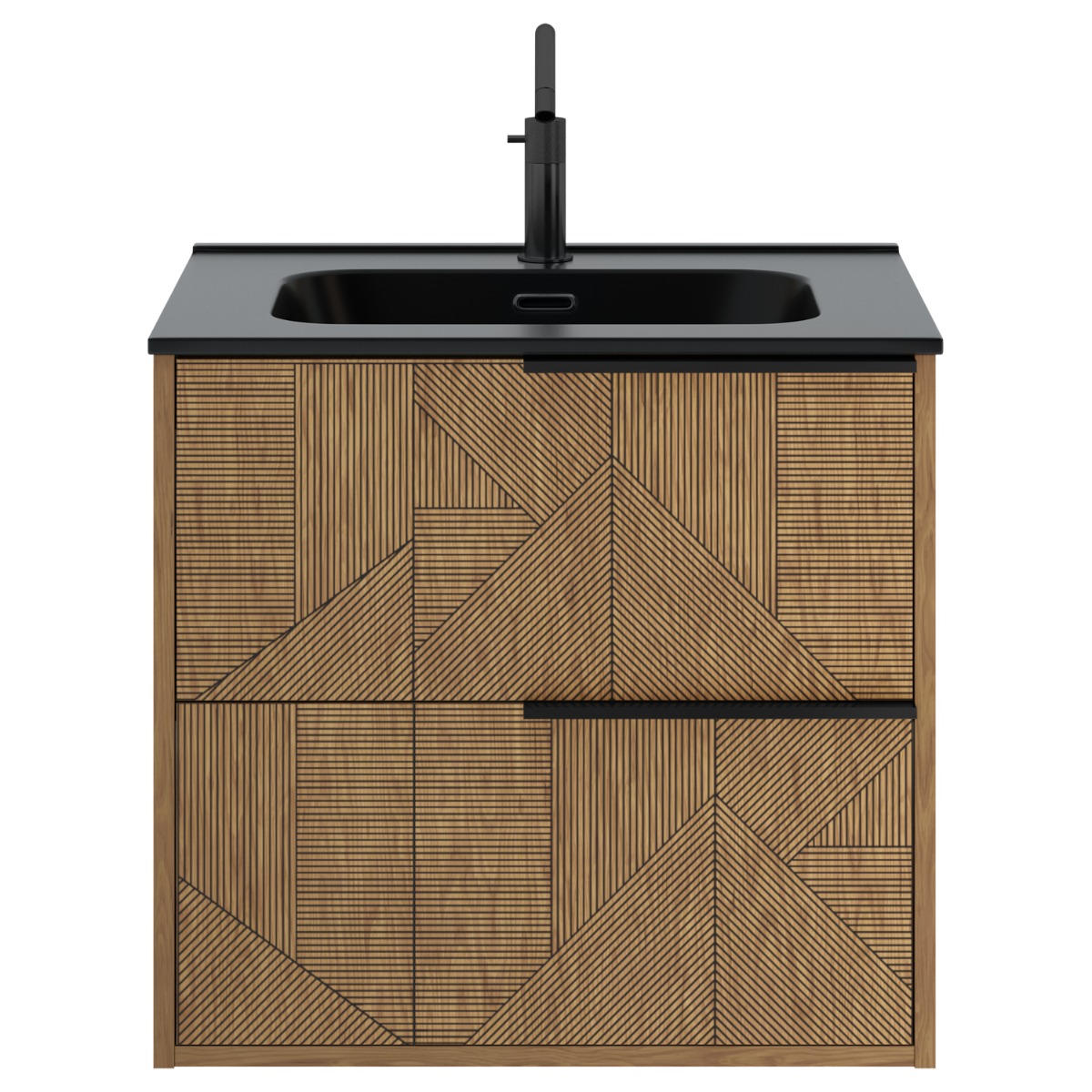 Kora Geo Faux Fluted 24" Single Vanity with Integrated Black Ceramic Top & Black Handles 