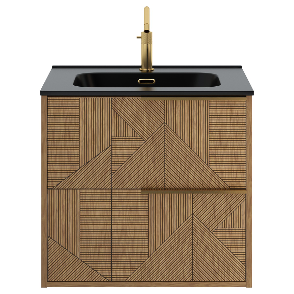 Kora Geo Faux Fluted 24" Single Vanity with Integrated Black Ceramic Top & Gold Handles 