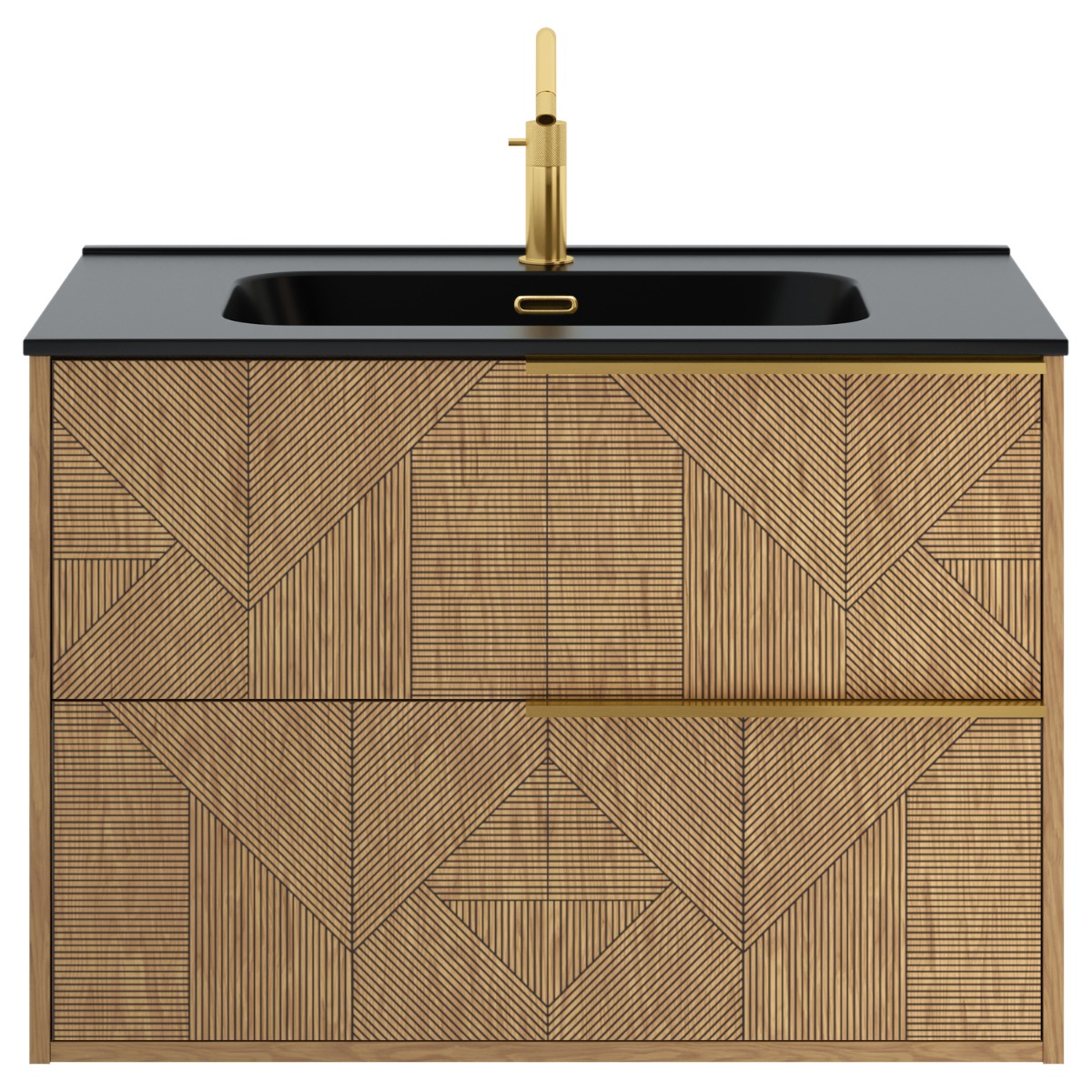 Kora Geo Faux Fluted 32" Single Vanity with Integrated Black Ceramic Top & Gold Handles 