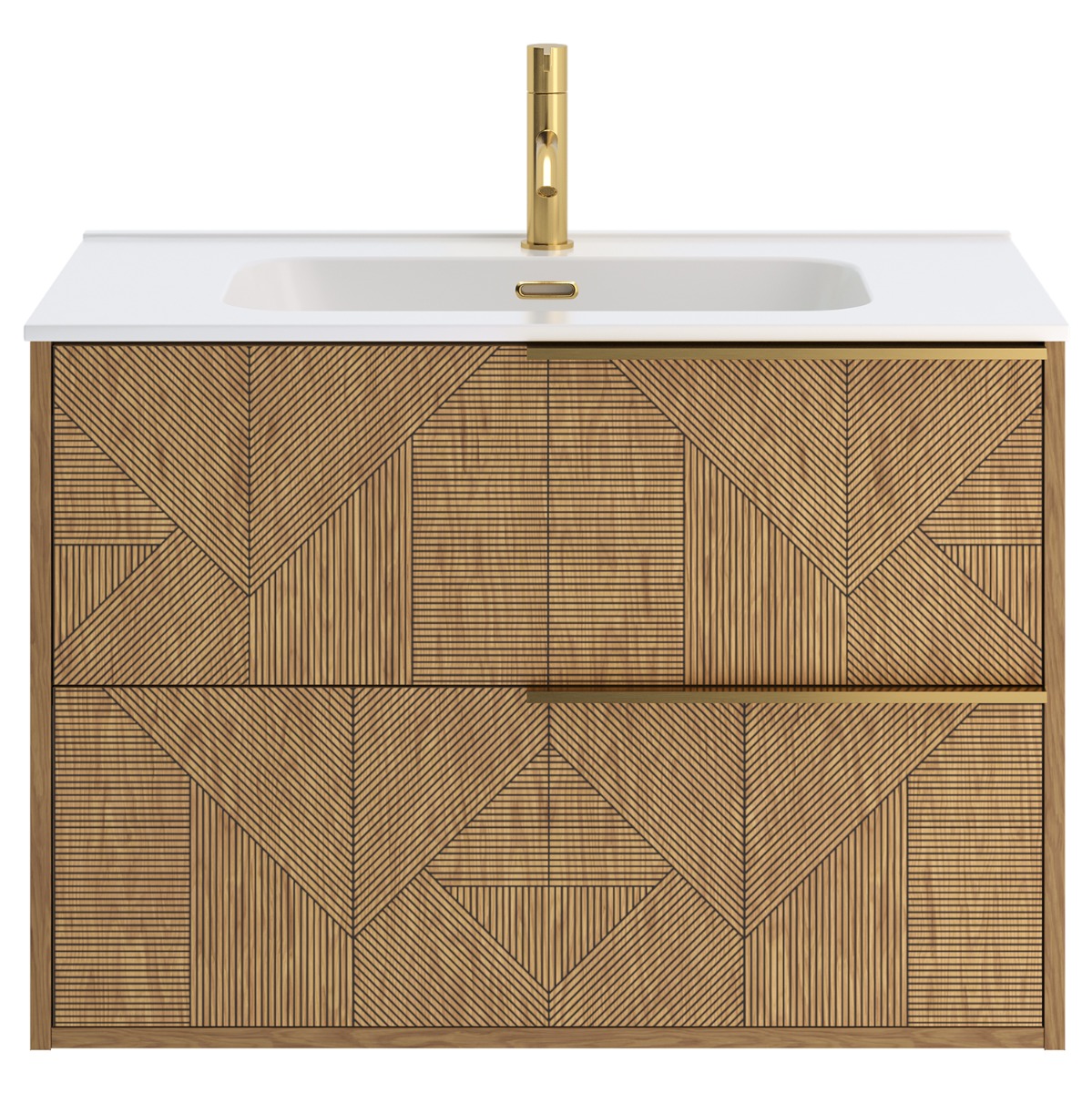 Kora Geo Faux Fluted 32" Single Vanity with Integrated White Ceramic Top & Gold Handles 