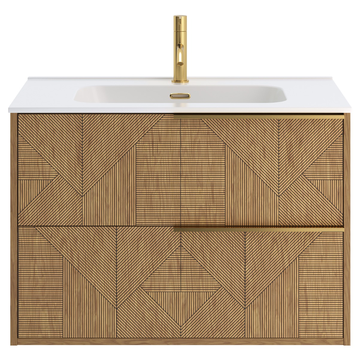 Kora Geo Faux Fluted 40" Single Vanity with Integrated White Ceramic Top & Gold Handles 