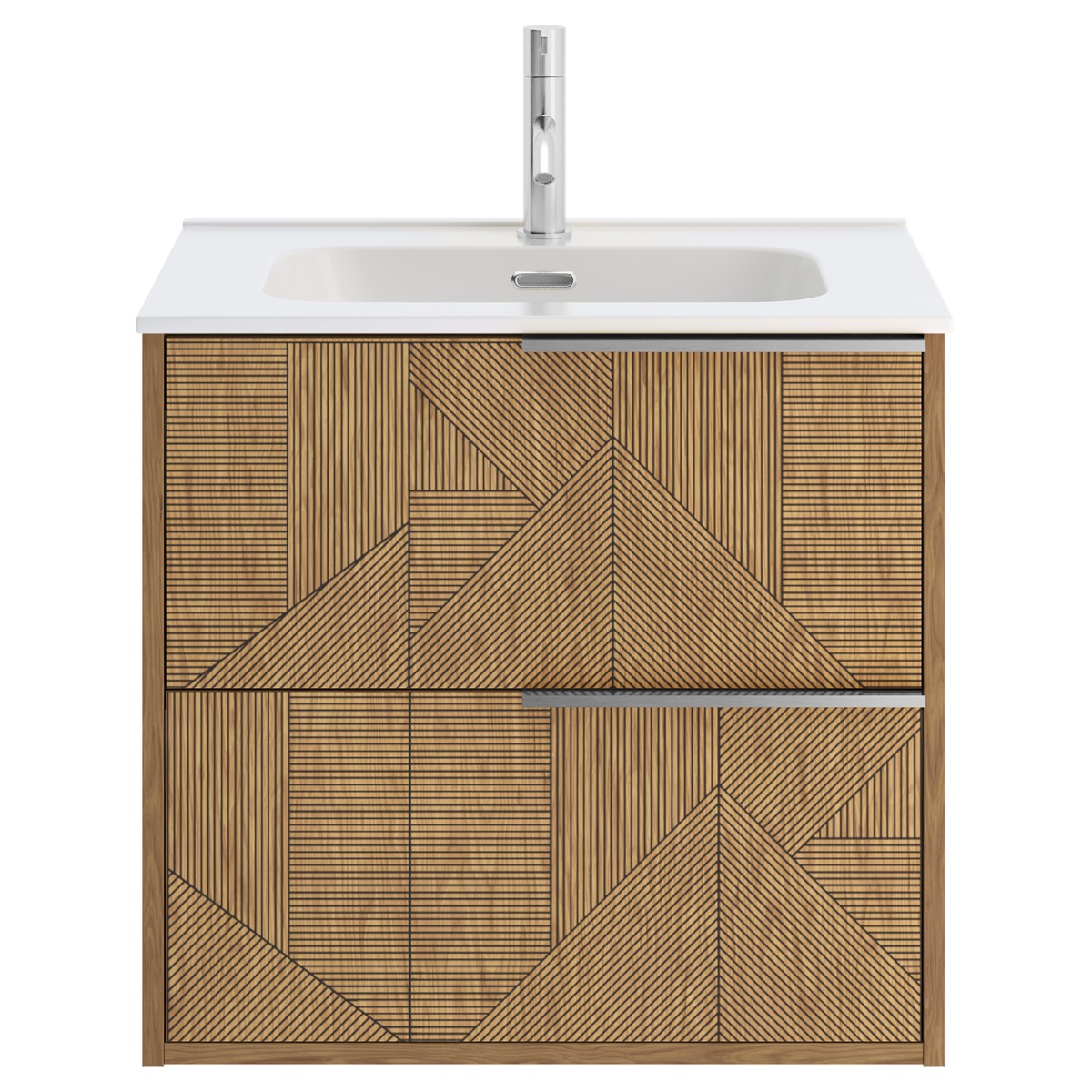 Kora Geo Faux Fluted 24" Single Vanity with Integrated White Ceramic Top & Silver Handles 