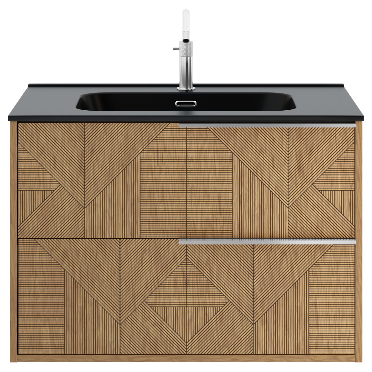 Kora Geo Faux Fluted 32" Single Vanity with Integrated Black Ceramic Top & Silver Handles 