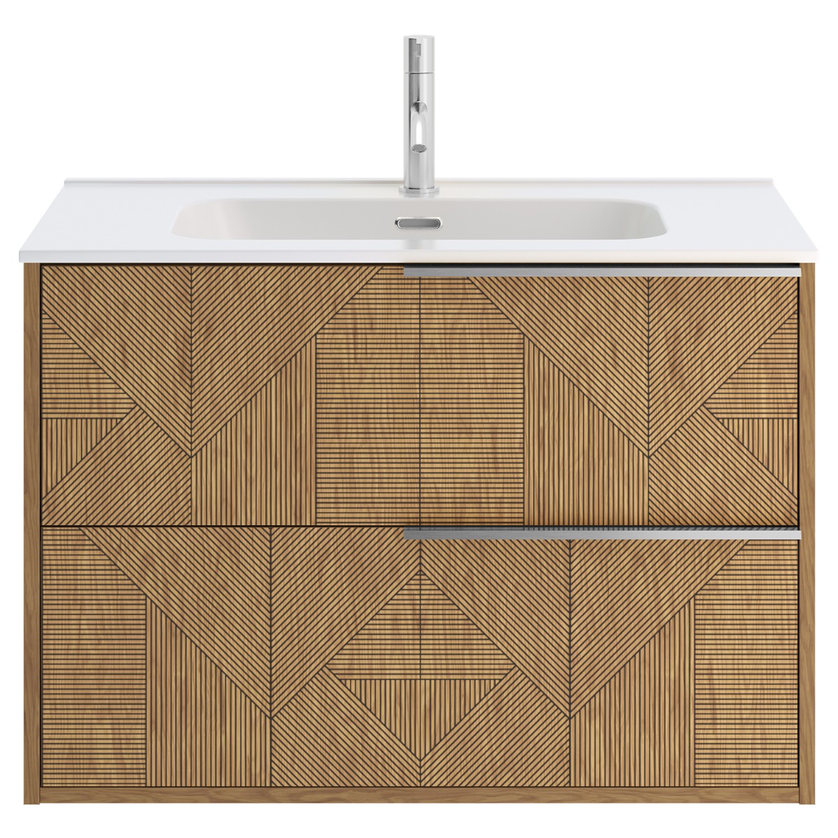 Kora Geo Faux Fluted 32" Single Vanity with Integrated White Ceramic Top & Silver Handles 