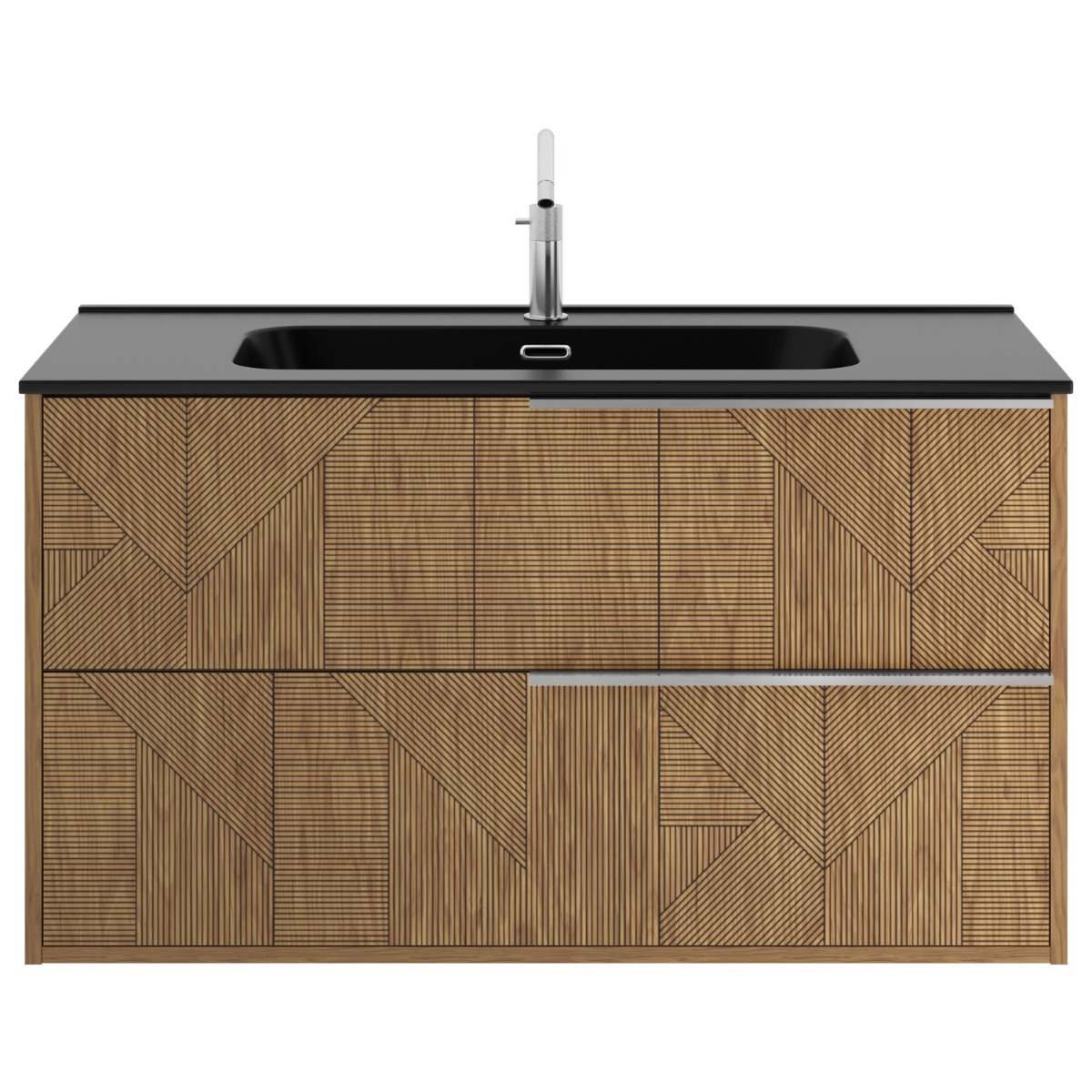 Kora Geo Faux Fluted 40" Single Vanity with Integrated Black Ceramic Top & Silver Handles 
