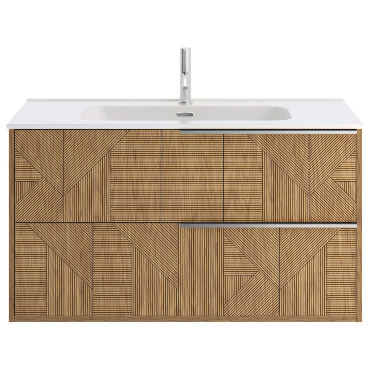 Kora Geo Faux Fluted 40" Single Vanity with Integrated White Ceramic Top & Silver Handles 