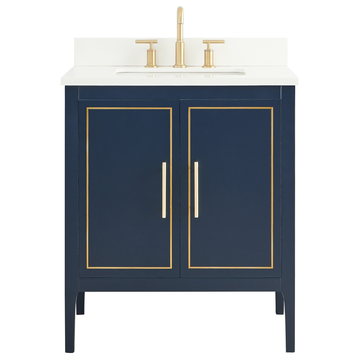 Province Navy and Gold 30" Single Vanity with Pure White Quartz Top 