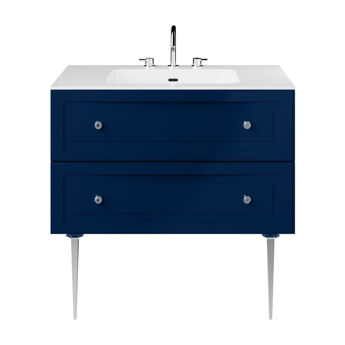 Alma Blue 36" Vanity with Chrome Legs & Knobs with Integrated White Solid Surface Top 