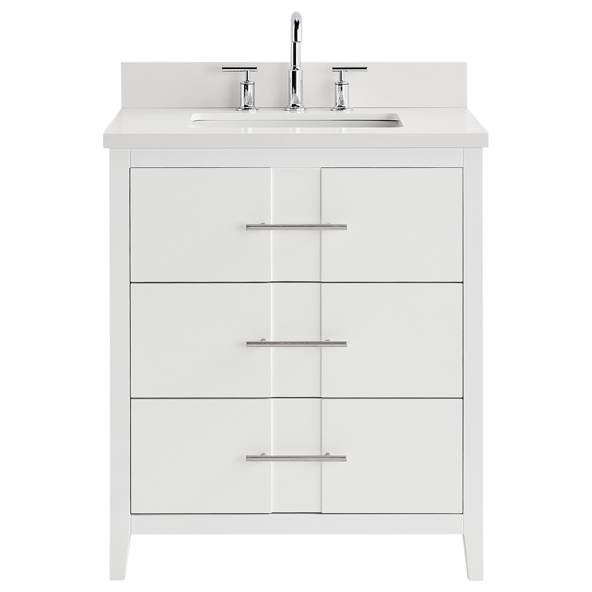 Iconic White and Silver 30" Single Vanity with Pure White Quartz Top 