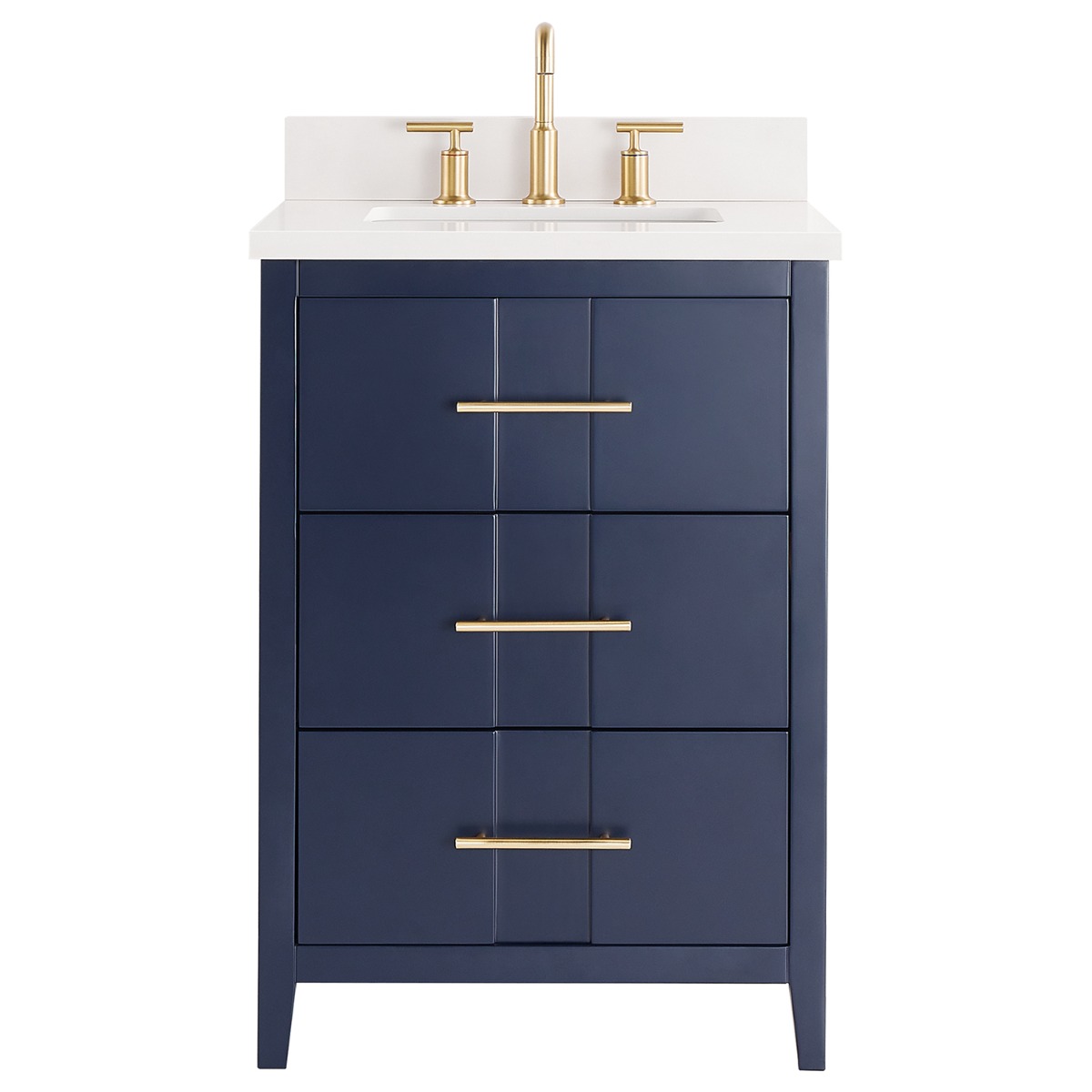 Iconic Navy and Gold 24" Single Vanity with Pure White Quartz Top 