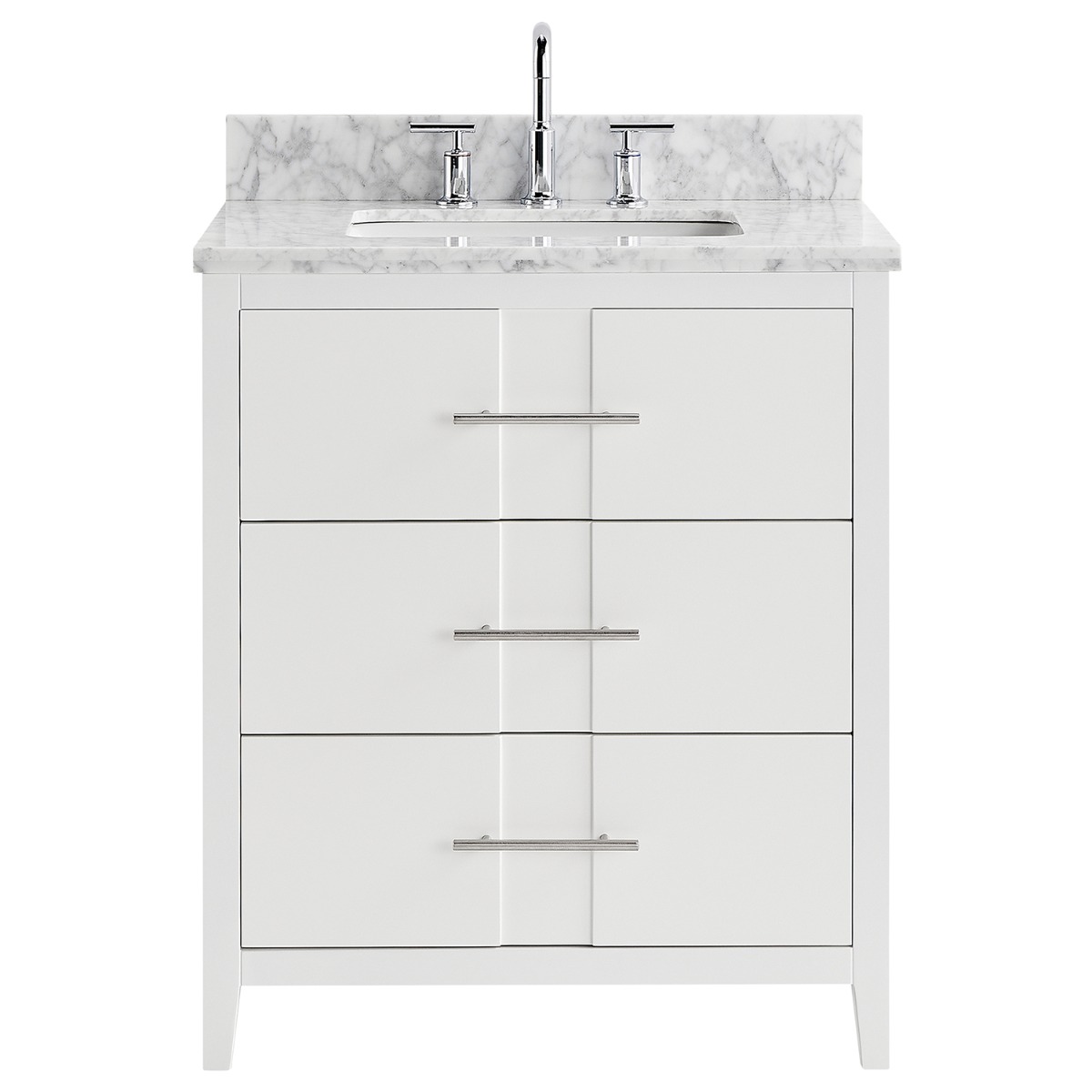 Iconic White and Silver 30" Single Vanity with Carrara Marble Top 