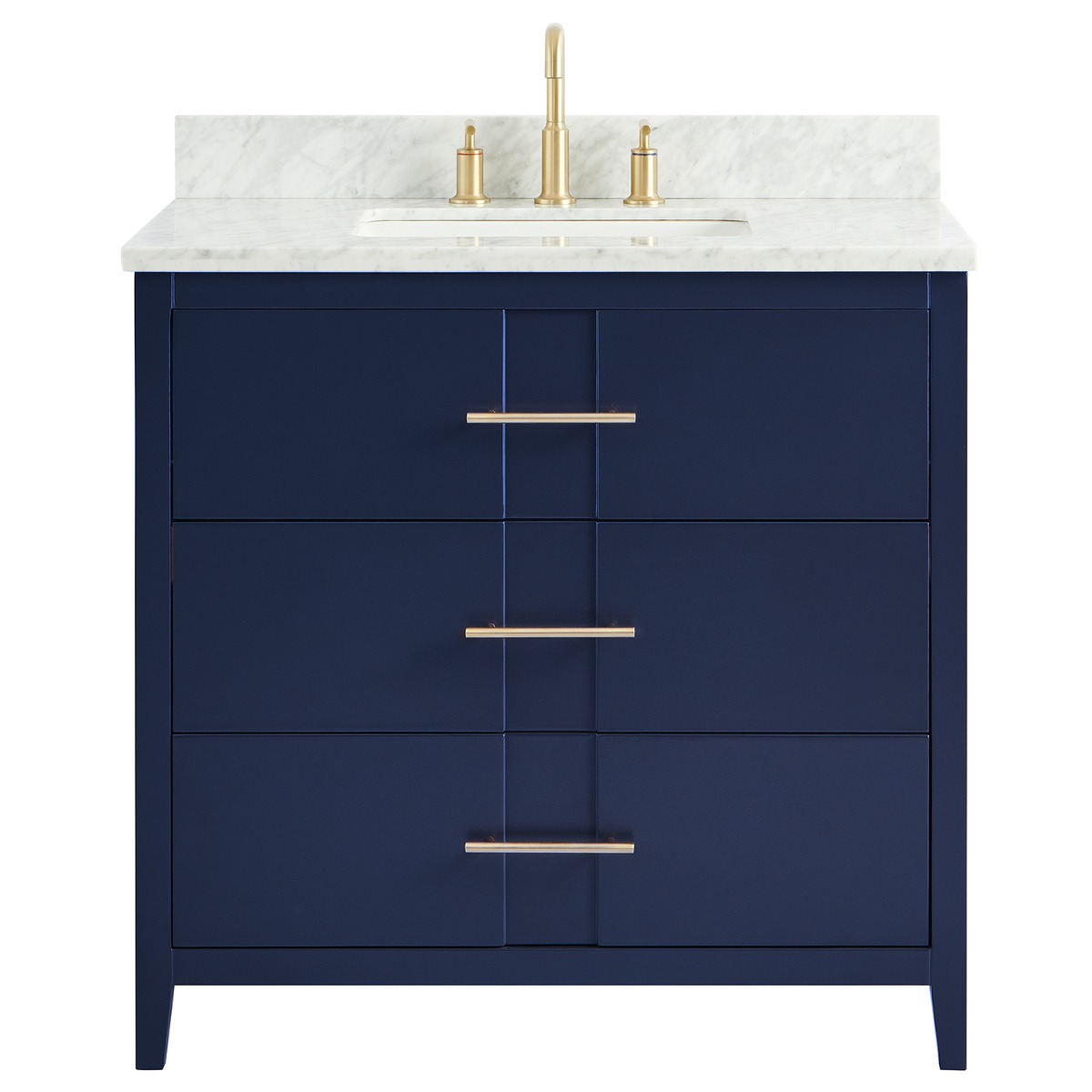 Iconic Navy and Gold 36" Single Vanity with Carrara Marble Top 