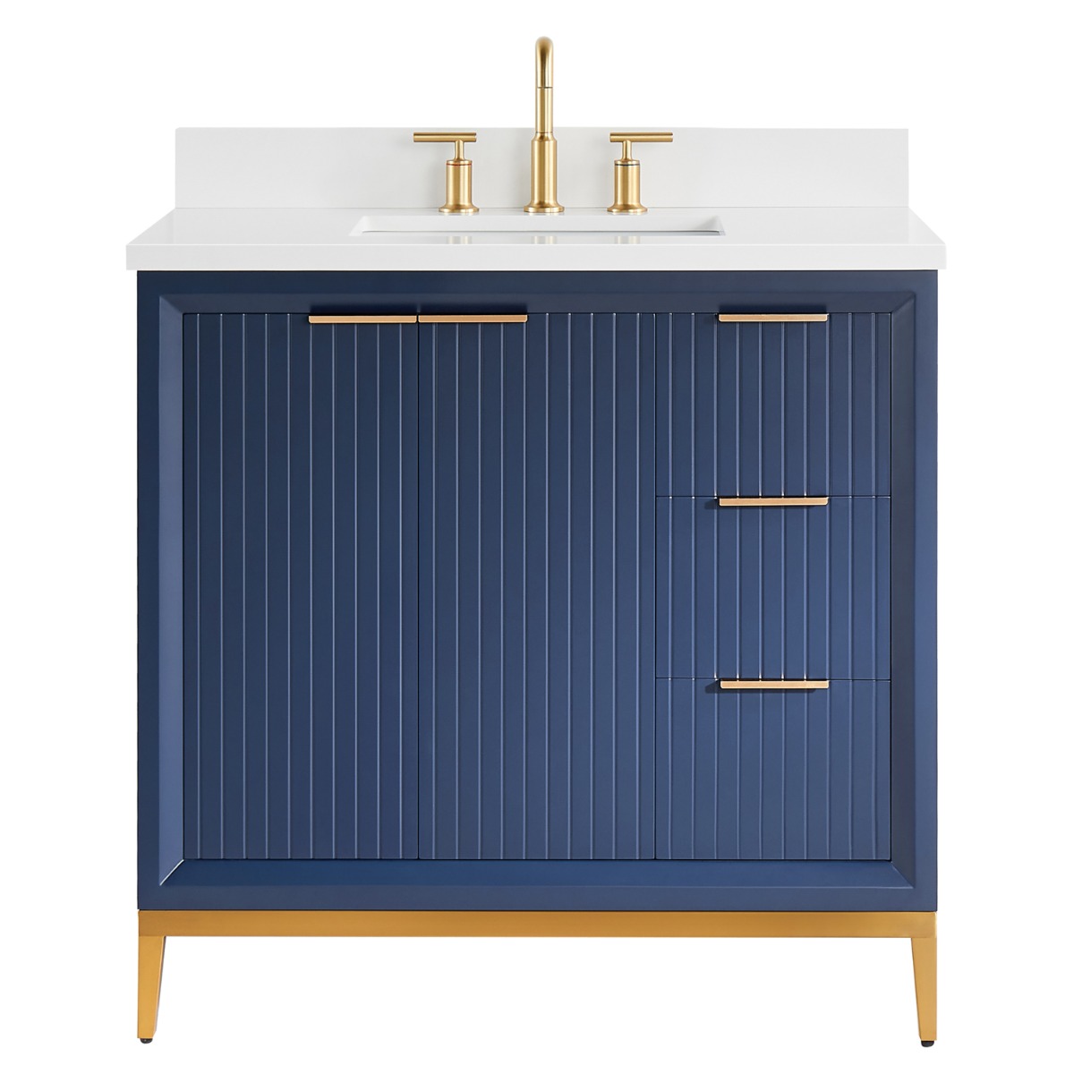 Bungalow Navy and Gold 36" Single Vanity with Pure White Quartz Top 
