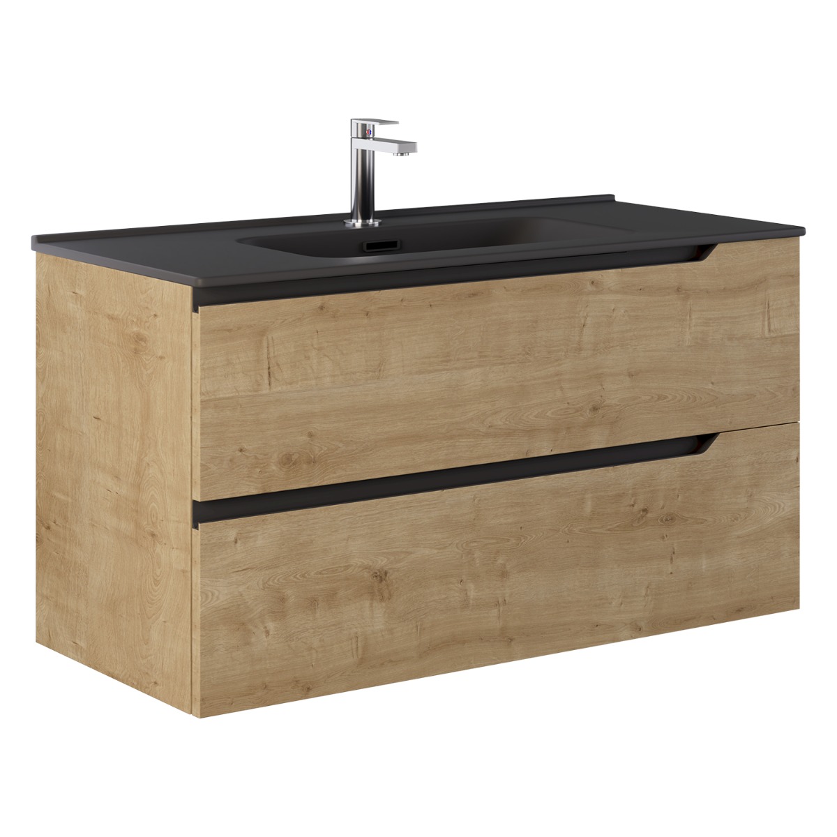 Duo Blonde Wood 40" Single Vanity with Integrated Black Ceramic Top