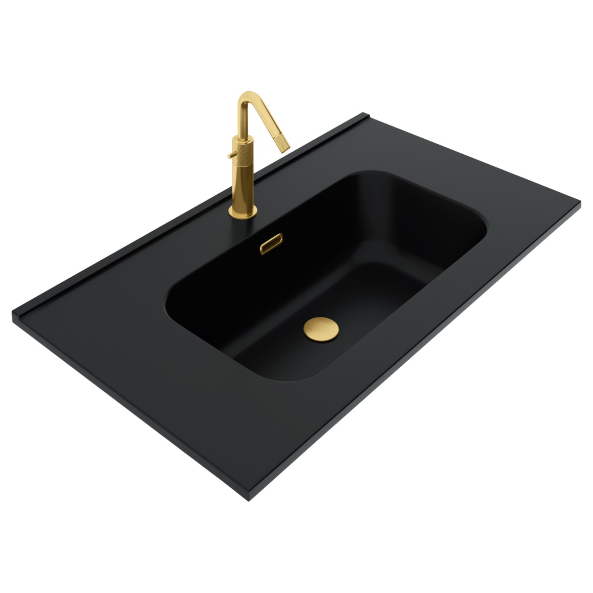 Kora Geo Faux Fluted 32" Single Vanity with Integrated Black Ceramic Top & Gold Handles