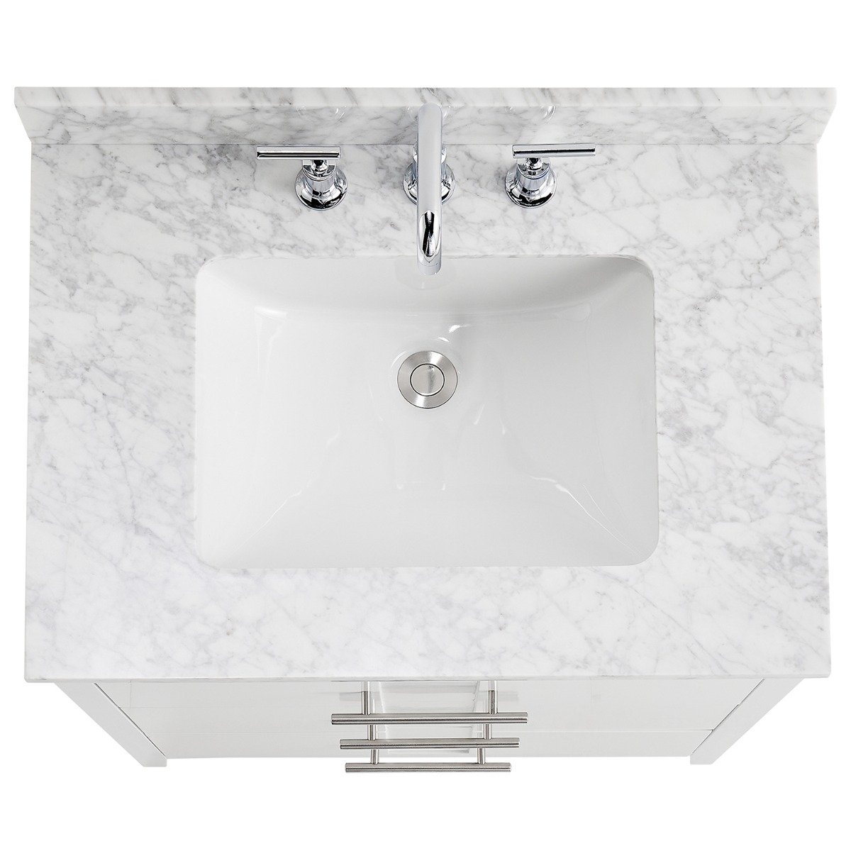 Iconic White and Silver 30" Single Vanity with Carrara Marble Top
