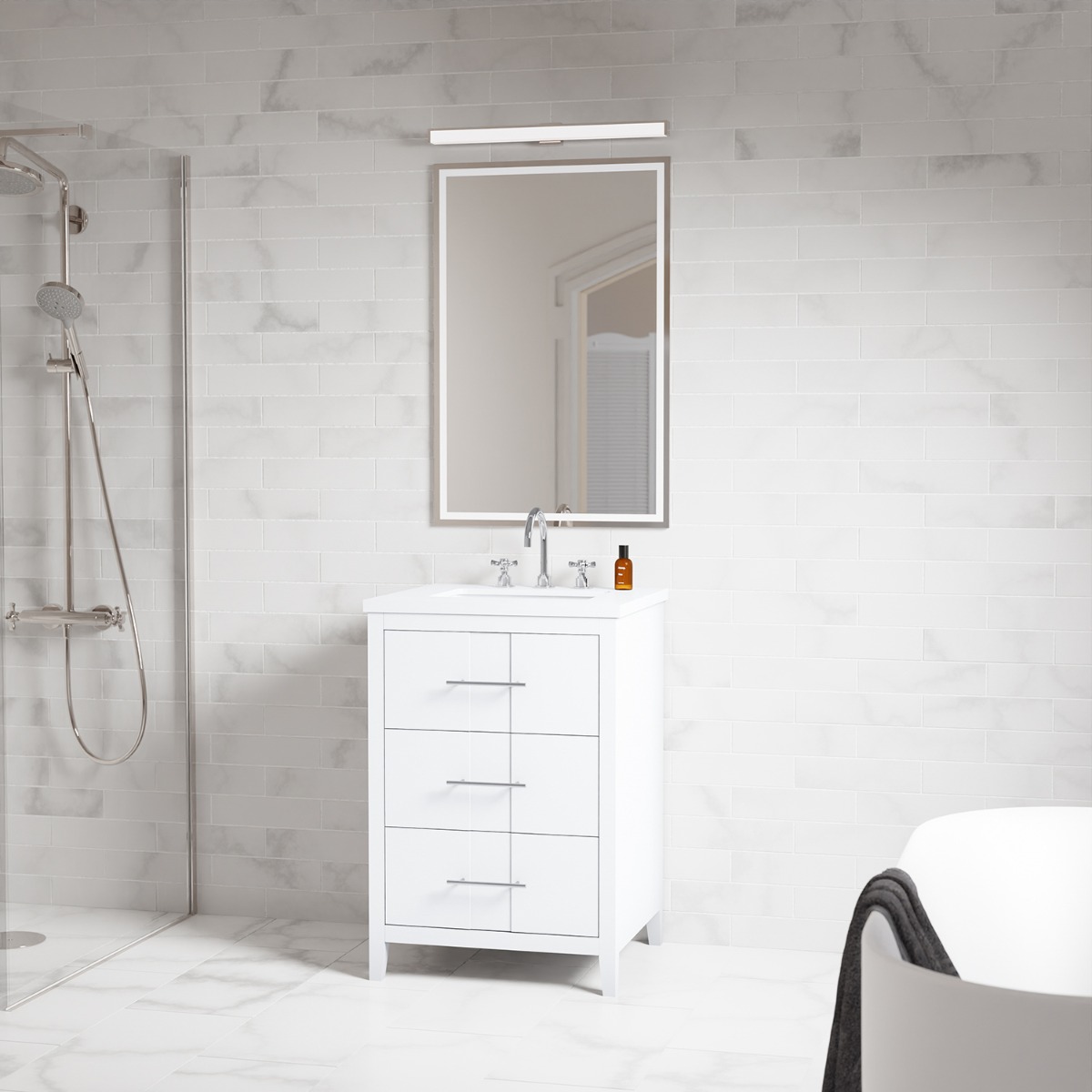 Iconic White and Silver 24" Single Vanity with Pure White Quartz Top